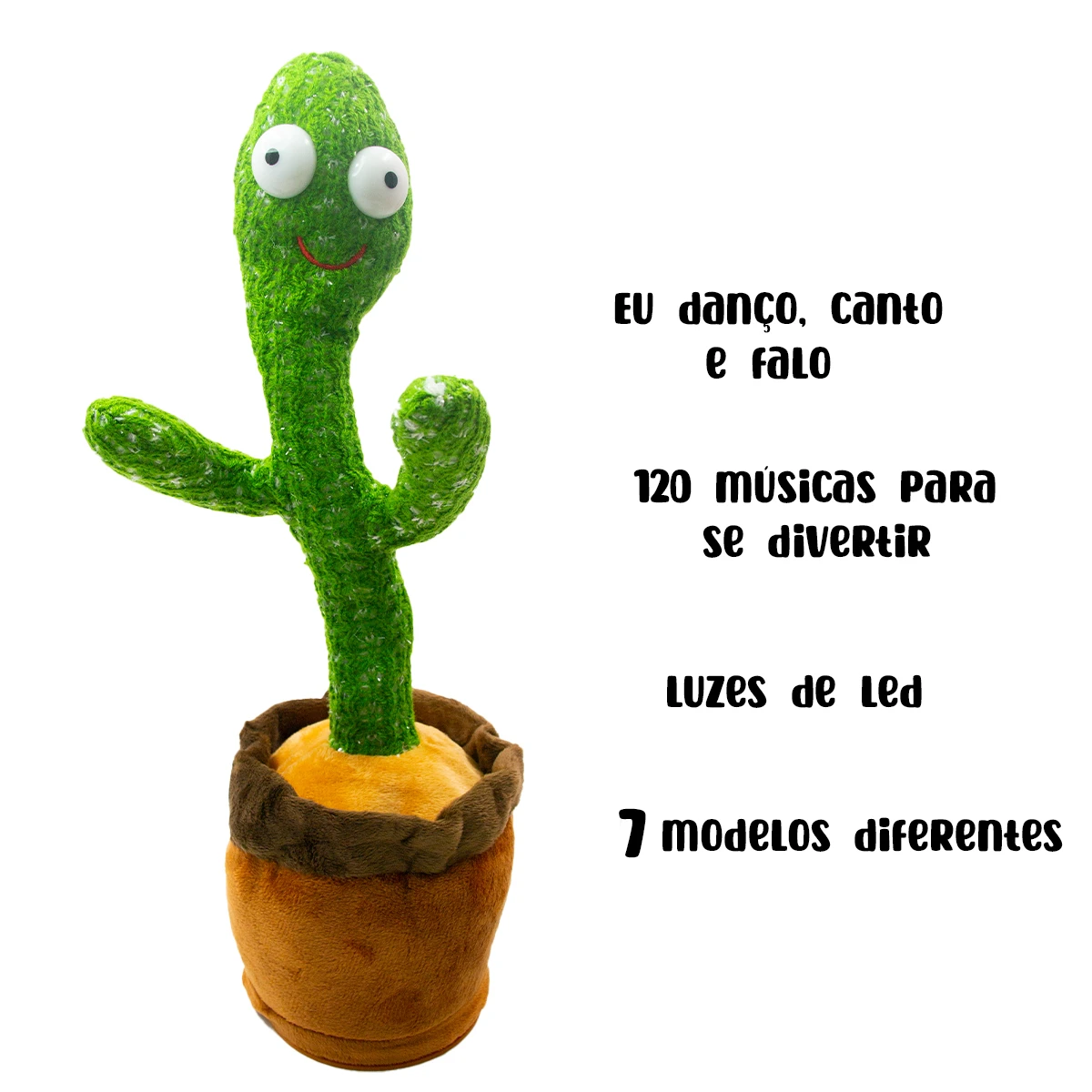 Cacto de pelúcia dançante com reconhecimento de voz e 120 músicas