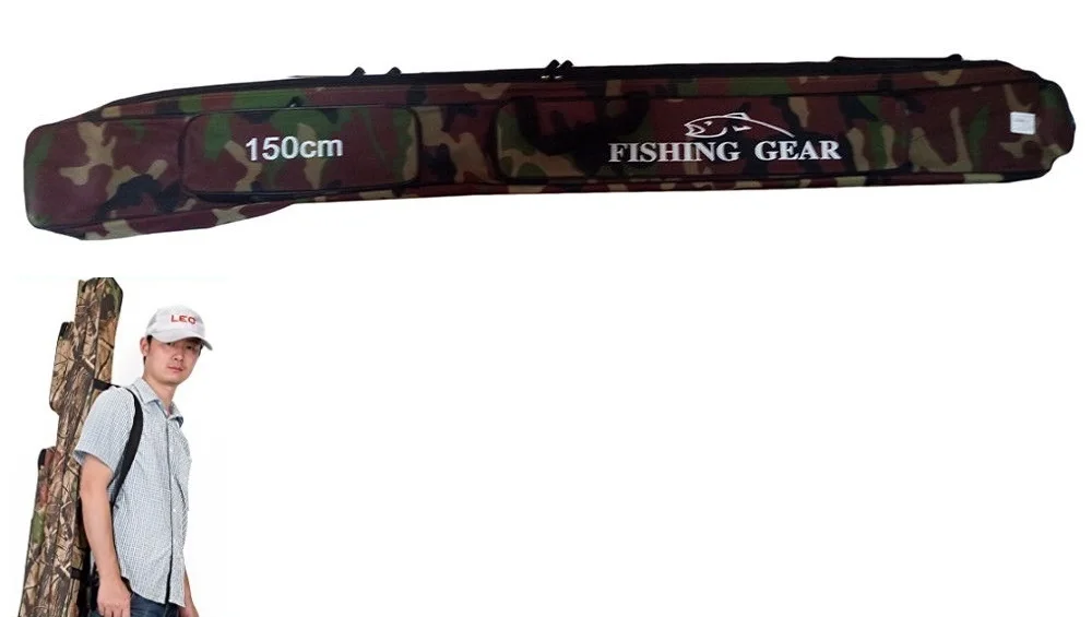 BORSA FODERO CANNE DA PESCA IMPERMEABILE MISURA 150 см 4 TASCHE COLORE MIMETICO