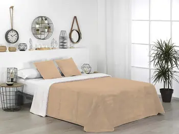 

HOGAR Colcha edredon Sherpa Liso Terciopelo + Borreguillo con cuadrantes TIERRA Medidas para cama de 135 cm y 150 cm