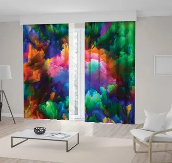 

Curtain Creative Abstract Art Trees Forest Mountain Landscape Color Explosion Vibrant Paint Blue Green Orange Pink