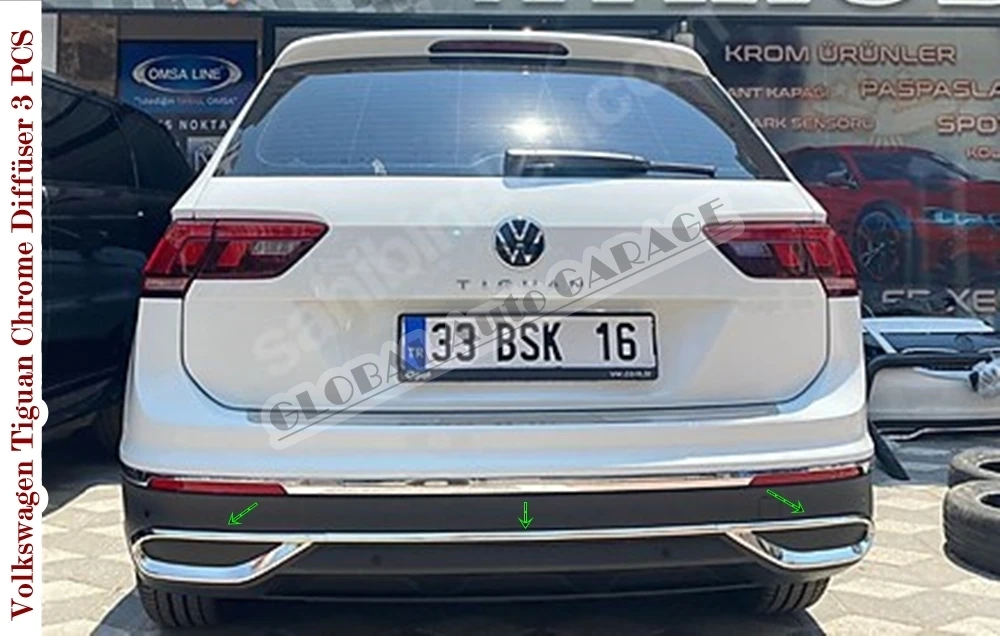 For Vw Volkswagen Tiguan 2 Chrome Exhaust Diffuser 2020 2021 Rear 3 Pcs ...