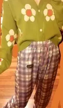 Recta pantalón de pierna ancha Pantalones Jogger ropa Pantalones tamaño Harajuku sencillo Vintage Plaid Pantalones de las mujeres de moda de la calle