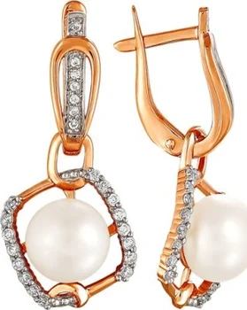 

Примаэксклюзив earrings with pearls and cubic zirconia in red gold