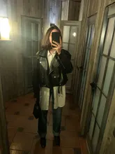 Jacket Short Winter Coat Faux-Leather Mozuleva Black Women Retro PU Turn-Down-Neck Loose