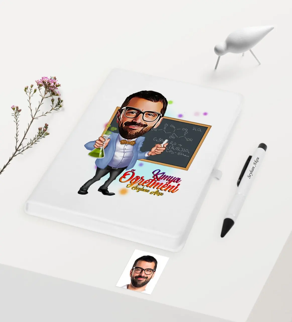 Personalized Mr Chemistry Teacher Themed Caricature Of White Notebook Pen Gift set-1 | Канцтовары для офиса и дома