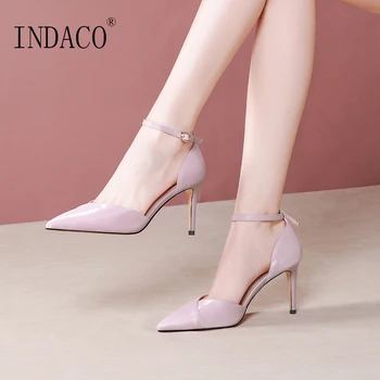 

Pink Leather Sandals Ankle Strap High Heels Summer Spring Stripper Heels 8cm