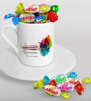 

Personalized Custom Design Teacher Turkish coffee Cup and Haribo Candy Gift Seti-2