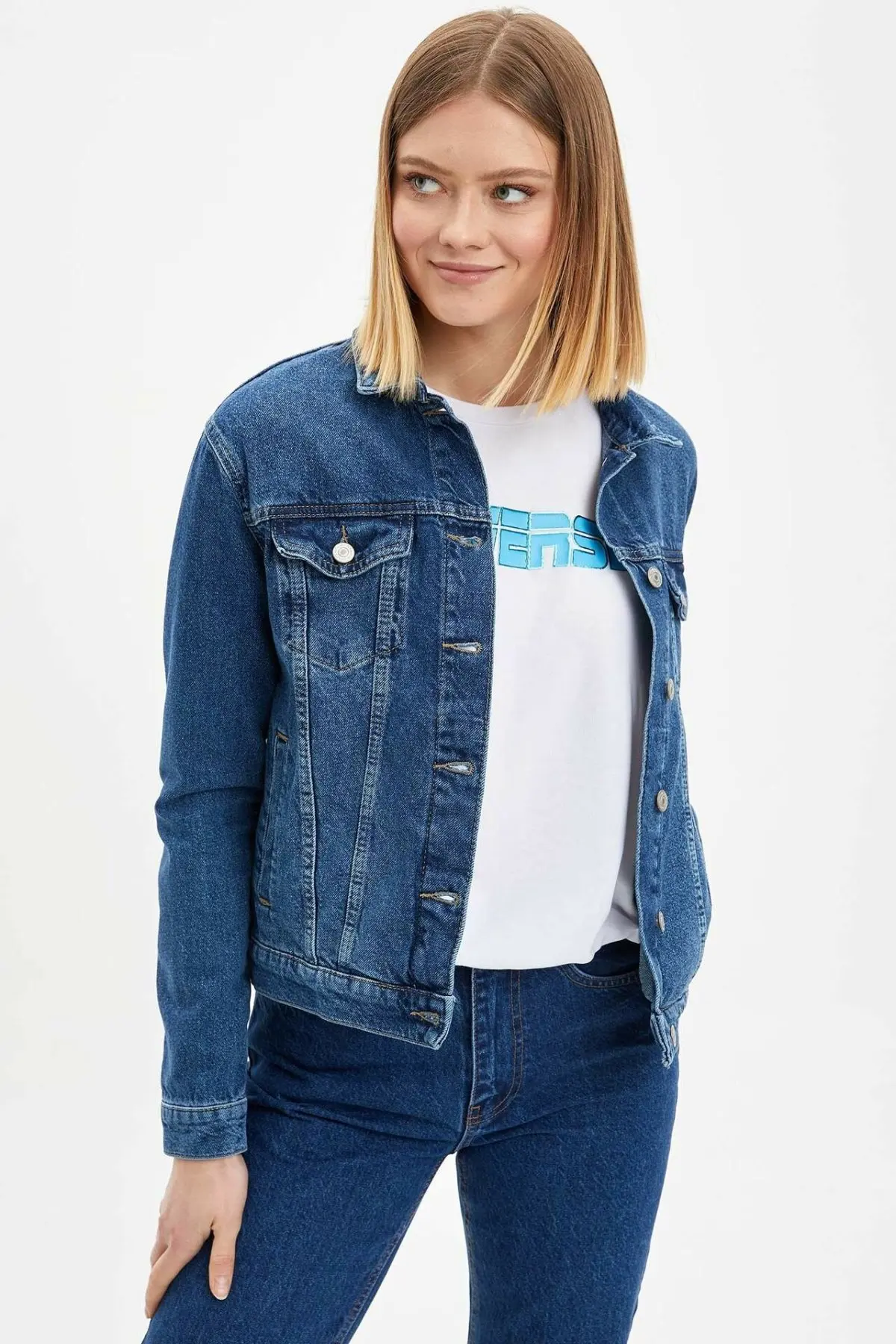 

DeFacto Woman Spring Dark Blue Denim Jacket Women Basic Denim Coats Women Casual Jacket-L7536AZ20SP