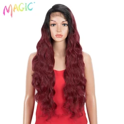 Magic 30Inch Body Wave Synthetic Lace Wig Long Wavy Cosplay Wigs for Black Women Glueless Lace Wig Side Part Heat Resistant
