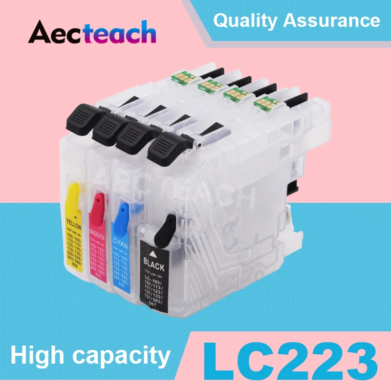 Aecteach 4 цвета перезаправляемый картридж для чернил Brother LC 223 XL LC221 LC225 LC223 LC227 LC229 MFC