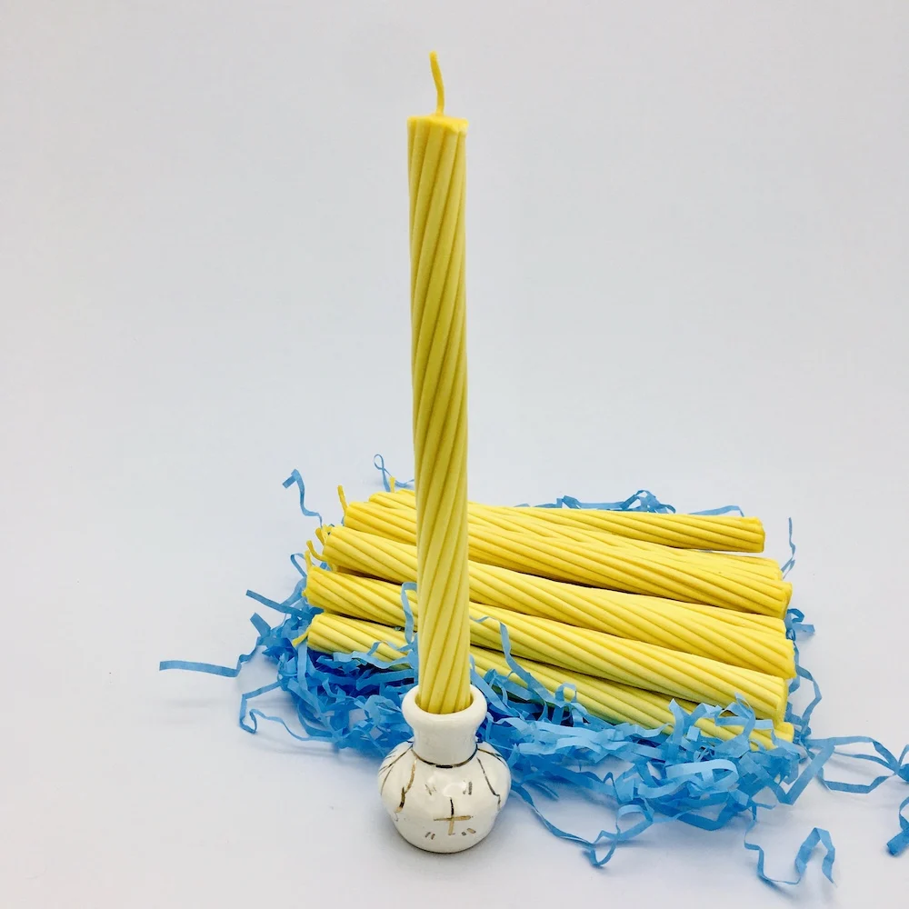 Gift Set of wax candles and Candlestick 100% natural beeswax handmade twisted beewax | Дом и сад