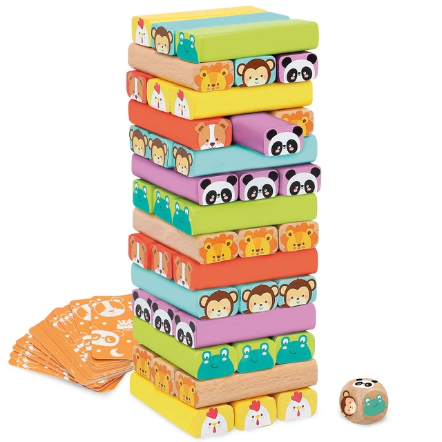 Construcciones para niños torre de madera 52 piezas Woomax, Juego