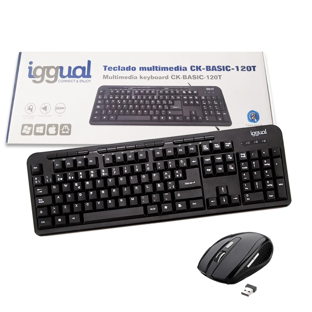 pack teclado usb y raton inalambrico español con letra ñ teclado pc silencioso IGGUAL con 105 teclas y ratón inalámbrico 2,4 ghz