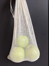 Bolsas reutilizables de malla de algodón para frutas y verduras, bolsa de almacenamiento lavable, reutilizable, con cordón, 3 tamaños