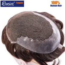 Q6 Toupee For Men Lace & PU Base Human Hair Replacement System Unit Toupee Wig For Men Durable Male Hair Prosthesis Men's Wigs
