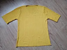 Female Tee Shirt Tops V-Neck Knitted Korea Short-Sleeve Solid Thin Gebreid Dames