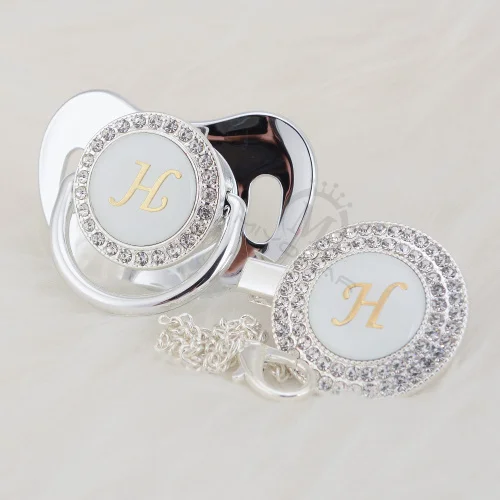 MIYOCAR серебряные инициалы буквенные H прекрасный bling соска и пустышка Клип Набор уникальный BPA бесплатно пустышка bling babyshower подарок LH-1 - Цвет: LH-9-1   6-18M