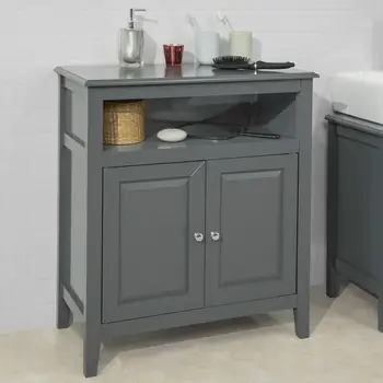 

SoBuy Wood Free Standing Bathroom Storage Cabinet with Doors Grey, FRG204-DG
