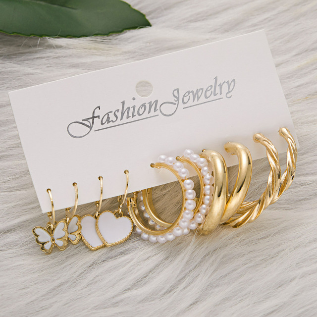 Simple Crystal Stud Earring Set For Women Butterfly Flowers Pearl Zircon Earrings Girl Party Wedding Engagement Jewelry