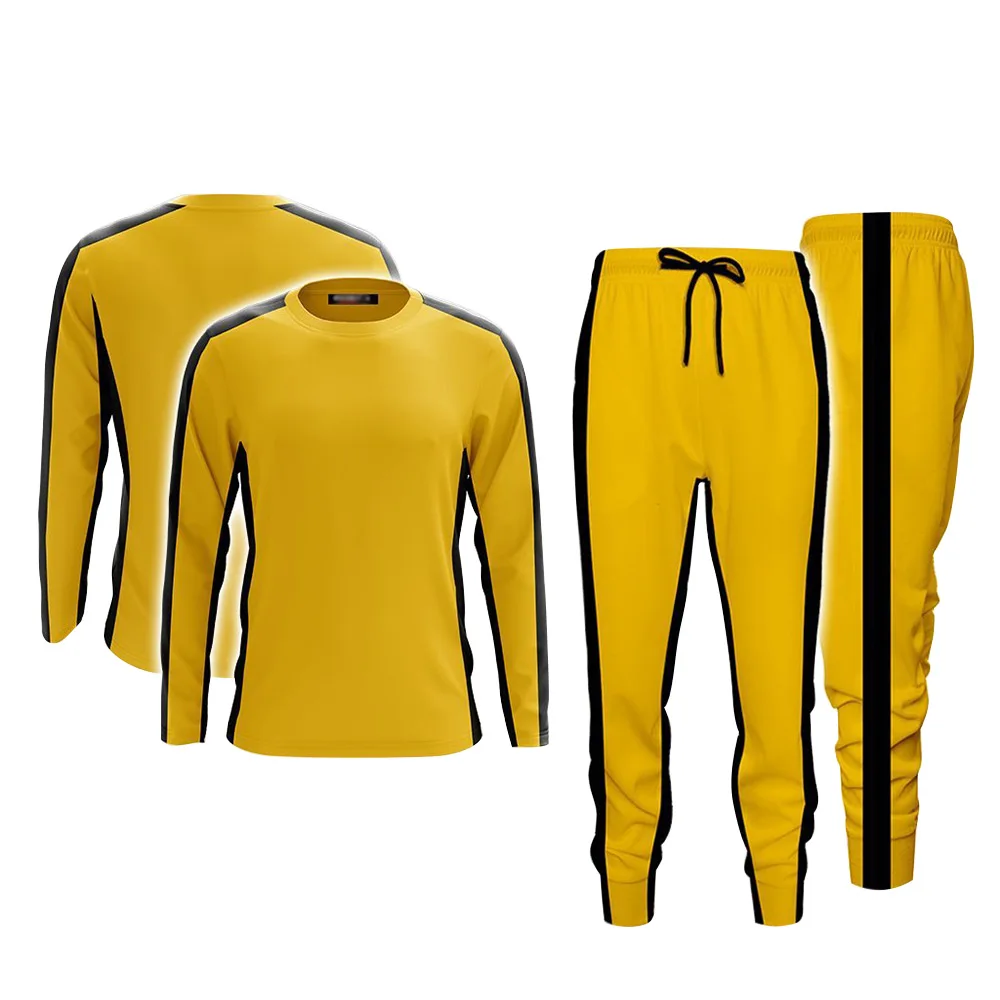

Adults Yellow Hoodie Pants Sports Suits Game of Death Kung Fu Uniform Fitness Tracksuit Men Women Halloween Cosplay Workout Wear