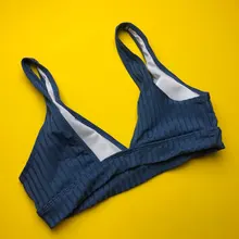 Womens Swimsuits Swimwear Bikini-Set Ribbed Push-Up Black INGAGA High-Waist Biquini