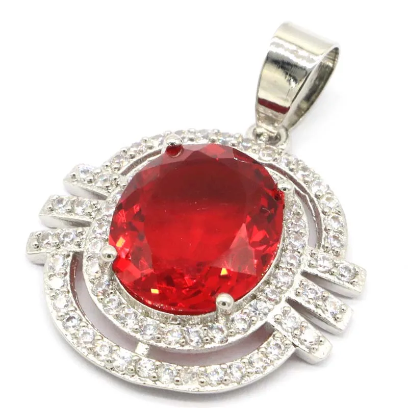 32x24mm SheCrown Red Blood Ruby London Blue Topaz CZ 925 Sterling Silver Pendant for Woman Wedding | Украшения и аксессуары