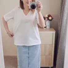 Summer T-Shirt Tees Short-Sleeve Basic Female V-Neck Women Ladies Hirsionsan 100%Cotton