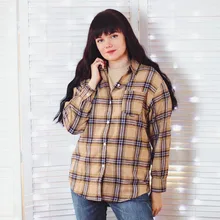 Plaid Shirt Tops Long-Sleeve Office Women Coat Loose Ladies Karsany And