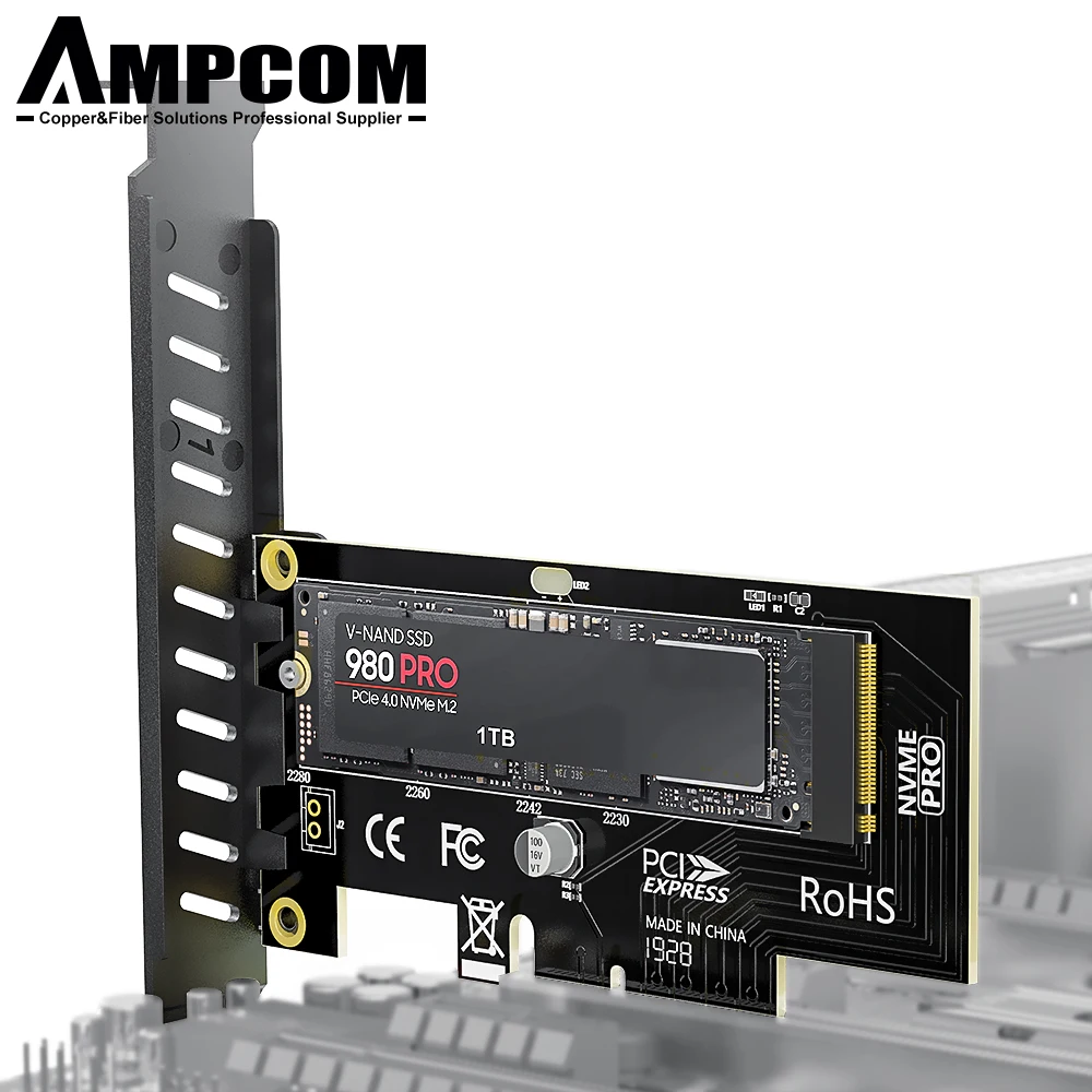 AMPCOM M.2 NVME SSD to PCIe 4.0 Adapter Card, 64Gbps SSD PCIe 4.0 X4 Expansion Card for Desktop PC , PCI-E GEN4 Full Speed