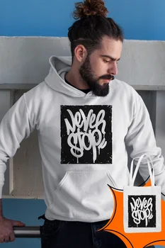 

Angemiel Wear Never Stop White Male Hooded Sweatshirt Bags Kombin