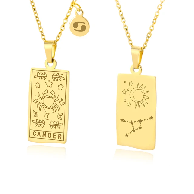 Vintage Zodiac Necklace For Women Gold Stainless Steel Constellation Aquarius Pisces Leo Chain Choker Necklace Goth Jewelry Gift Cancer