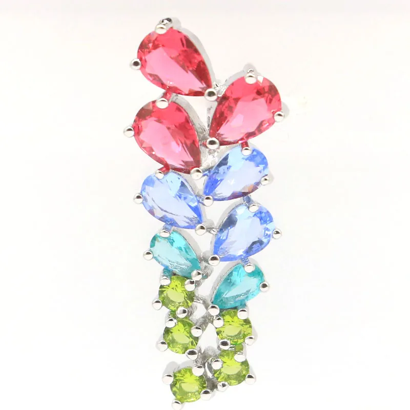 

Long Big Tanzanite, White CZ Ladies Party Engagement 925 Silver Pendant 54x42mm
