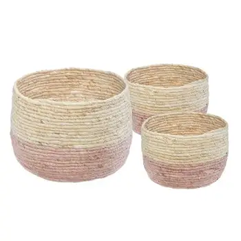 

Set 3 baskets for both storage as flowerpot stands. Manufactured in rope, color beig-rosa. Dimen 30*30*20 27*27*20 23*23*16