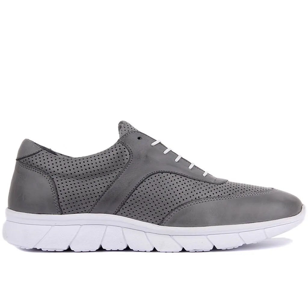 Grey Sail-Lakers черная кожаная мужская повседневная обувь - Color: Grey