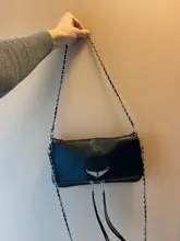 Alas decoradas bolso de un solo hombro de mujer casual moda desenfadada dos cadenas Bolsa Bandolera bolsos de cuero