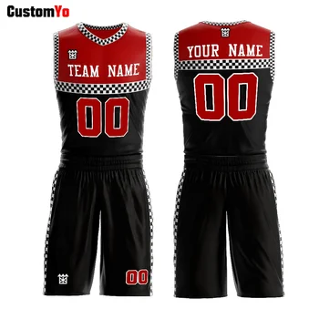 

Latest Design Sublimation Printing Reversible Set Black and Red Jersey Basketball