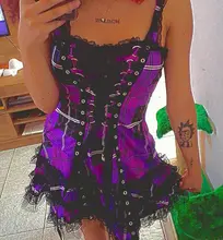 Vestido clásico de encaje con volantes para mujer, sin mangas, a cuadros, Vintage, gótico, minivestidos de baile, disfraz de Cosplay de talla grande