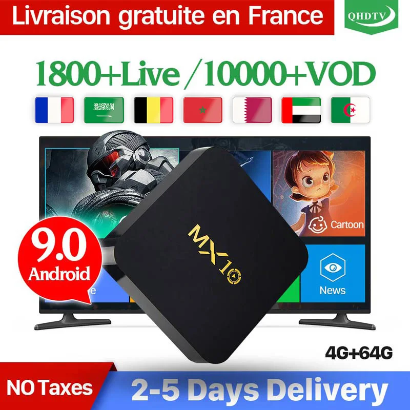 

MX10 Android 9.0 TV Box Smart IPTV Arabic Belgium 1 Year QHDTV Code Arabic Frence Netherlands RK3228 4GB 64GB MX10 Media Player