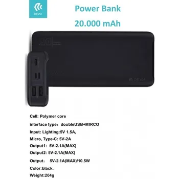 

Power Bank 20.000 mah input 5V 1.5A 3 outputs for 5V-2.1A
