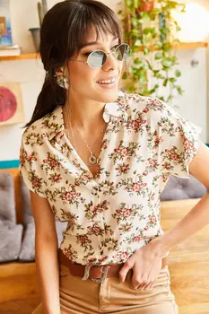 

Ola Women Small Pastel Flowering Bat Viscose Shirt GML-19000616