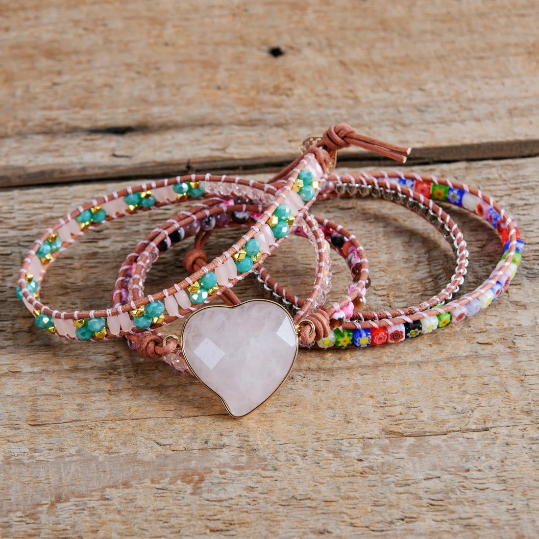 2mm crystal wrap bracelet pink