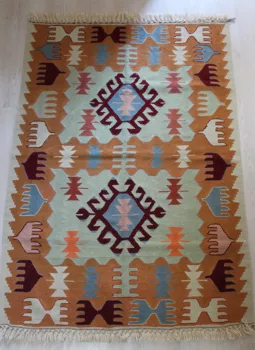 

Turkish Oushak Handmade Mustard Kilim Rug