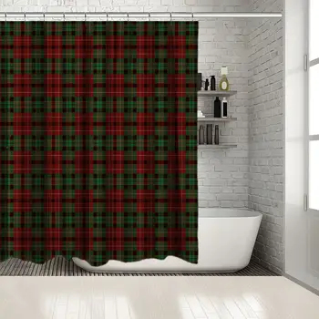 

Classic Checkered Design Plaid Pattern Traditional Christmas Decor Artwork Printed Green Red Shower Curtain