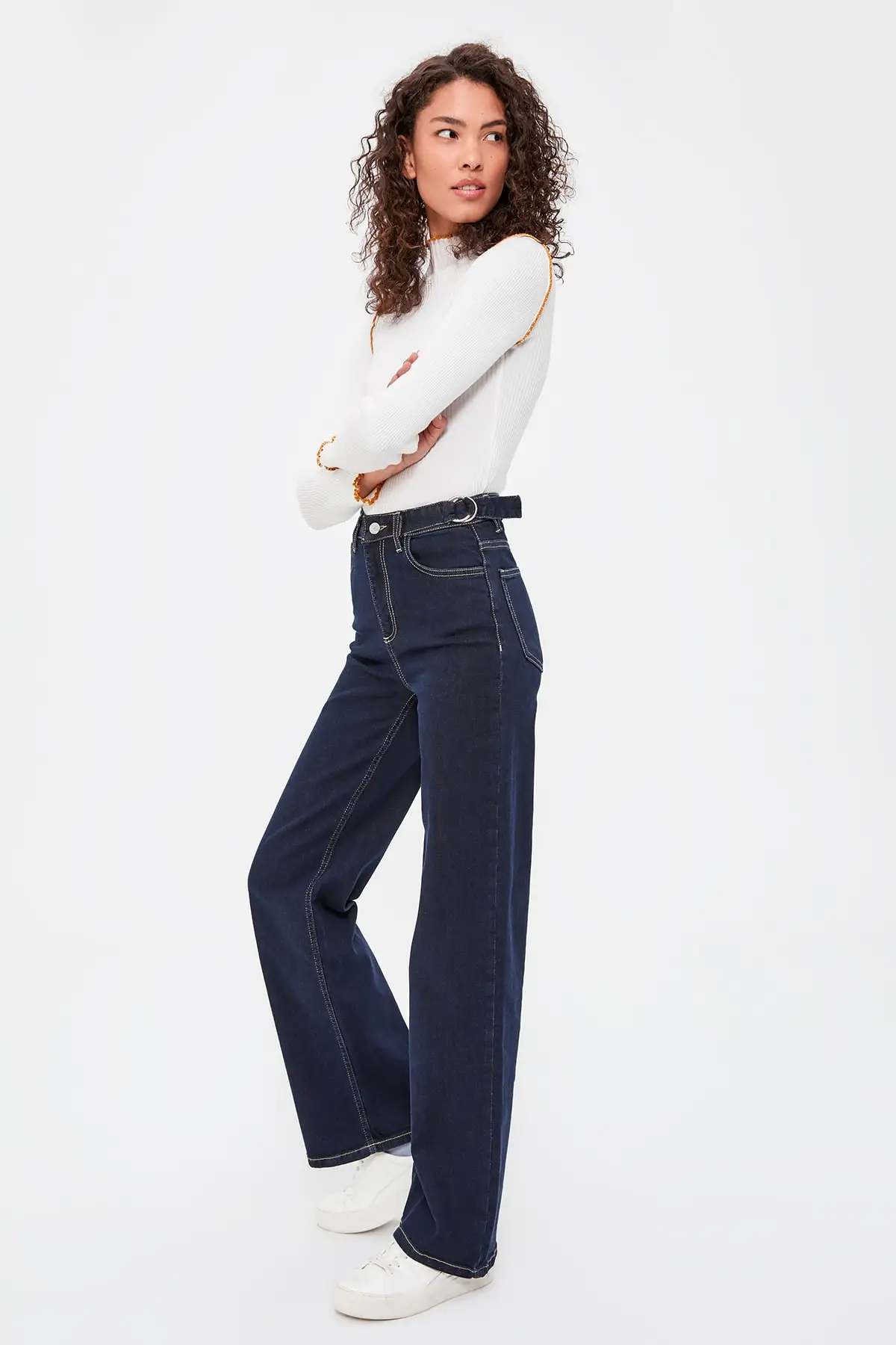 Trendyol Buckle Detail High Bel Wide Leg Jeans TWOAW20JE0184