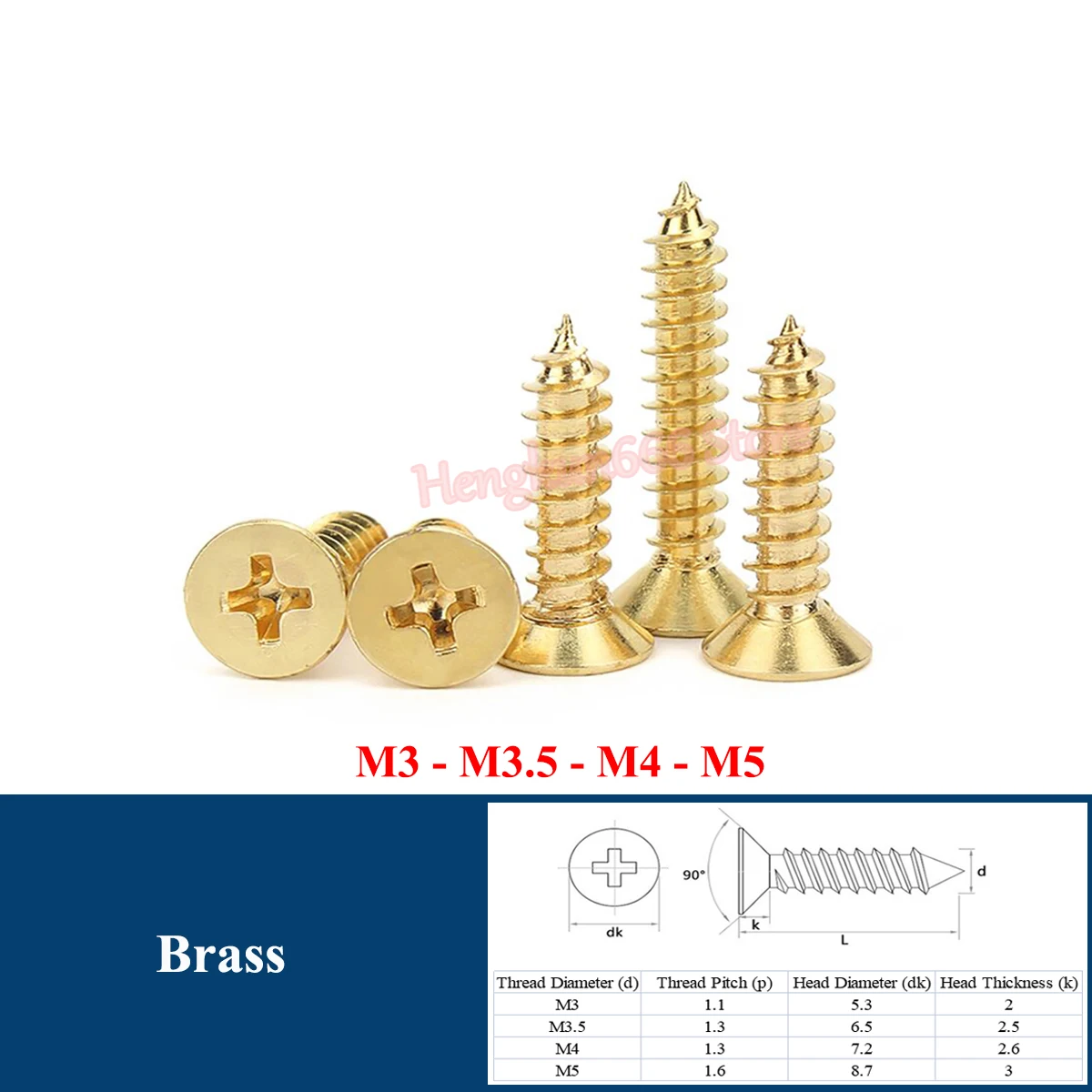 

M3 M3.5 M4 M5 Brass Cross Phillips Flat Countersunk Head Sheet Metal Self Tapping Screws Wood Screw