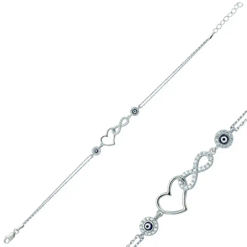 Merve Sterling Silver Heart Infinity Ladies Bracelet