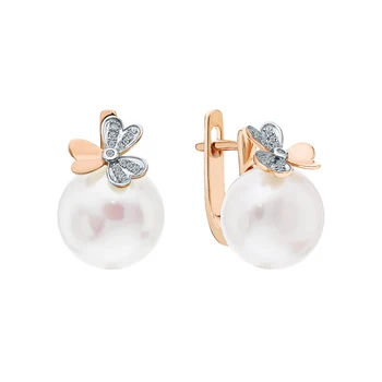 

Gold earrings with pearls cultured and diamonds sunlight sample 585