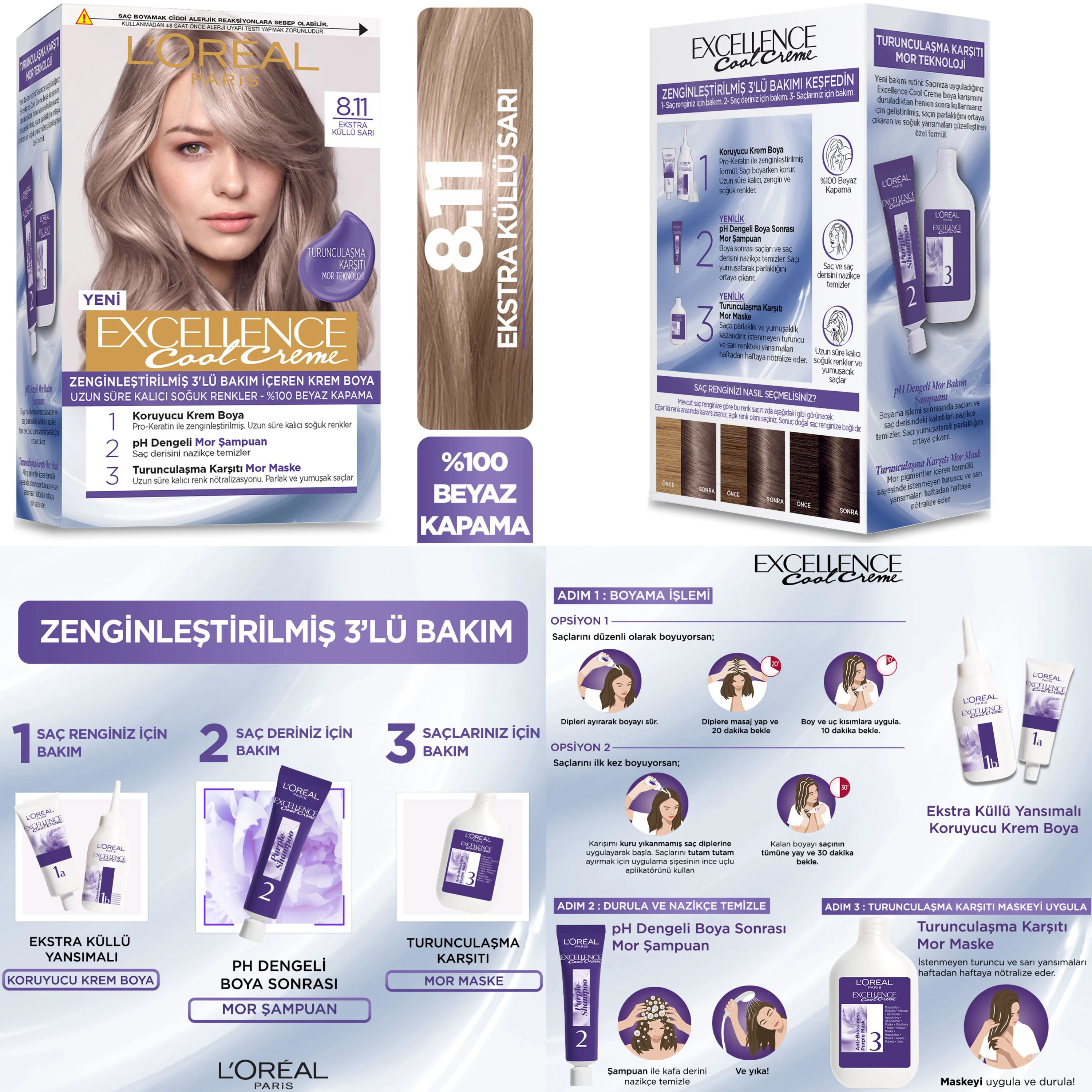 L'or Éal Paris Excellence Cool Creme Hair Dye-8.11 Extra Küllü Yellow -  Hair Color - AliExpress