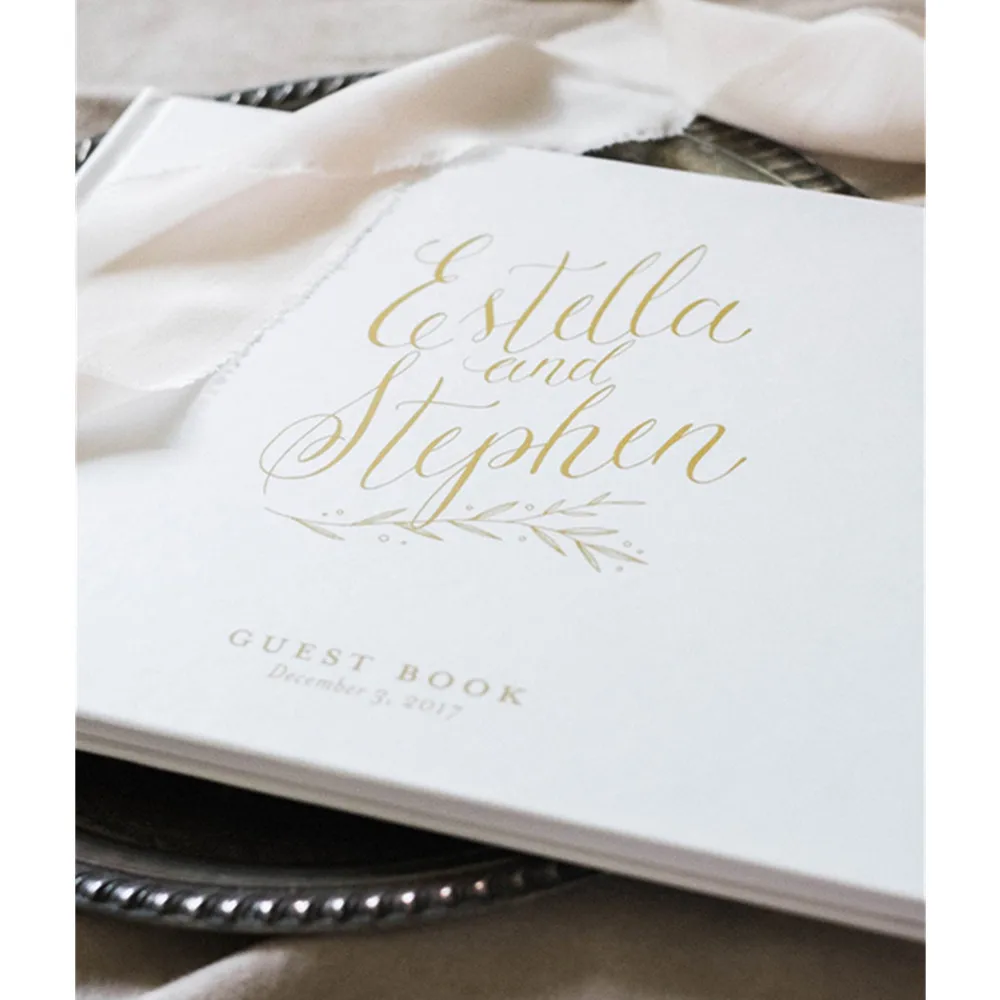 

gold flat Wedding Guest Book Customize chic horizontal Guestbook Alternative ideas book anniversary journal birthday photo album