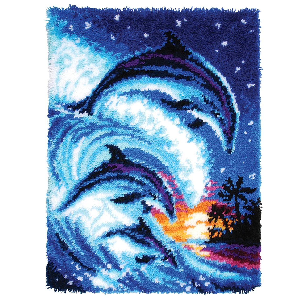 Latch Hook Kits Dolphins in the Tropics Wall Hanging DIY Carpet Rug Pre